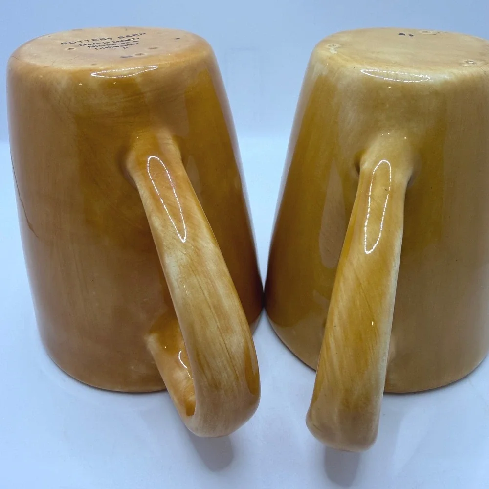Pottery Barn Yellow Glazed Coffee Mugs Set of 2 Handcrafted Stoneware Latte Cups